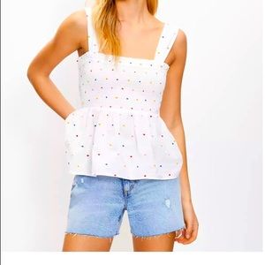 NWT Loft Dotted Smocked Peplum Cami